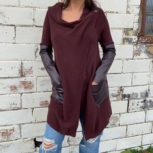 BLANK NYC Burgundy Open Front Sweater